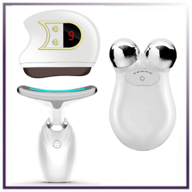 Set of 3- Lift, Sculpt and Glow Toolkit - LED Therapy, Electric Gua Sha and Microcurrent Toning Device for Radiant Skin - At-Home Facial Massager, An