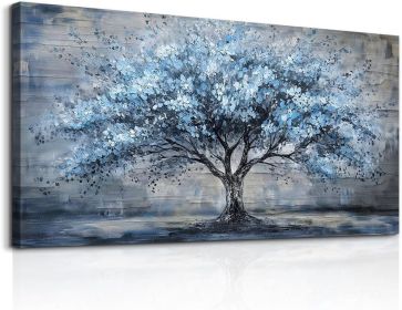 Blue Tree Landscape Canvas Wall Art, Modern Nature Inspired Wall Décor for Living Room, Bedroom, Office and Hotel, 20 x 40 Inch