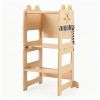 3-in-1 Convertible Toddler Learning Tower Step Stool with Chalkboard, Poplar Wood Flip Design Weaning Table Stool Set Anti-Tip Safety Guardrail 110 L