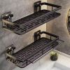 Shower Caddy Adhesive 2-Pack with Hooks and Rod for Towels, Black – Premium Bathroom Shower Shelves, Shampoo Organizer, Bathtub Shelf, Rustproof, Eas